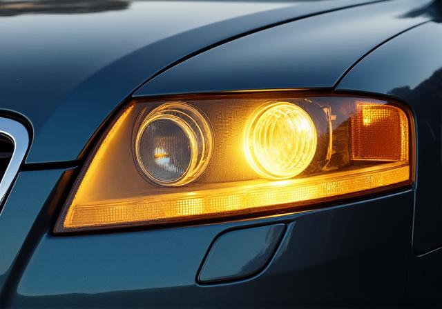 Cloudy and yellowed headlight on an Audi A6