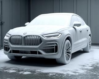 Car covered in thick foam during a pre-wash stage